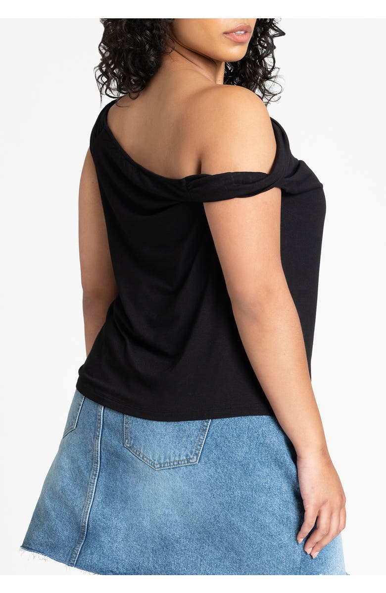 ELOQUII Asym Twist Sleeve Top, Alternate, color, Black Onyx
