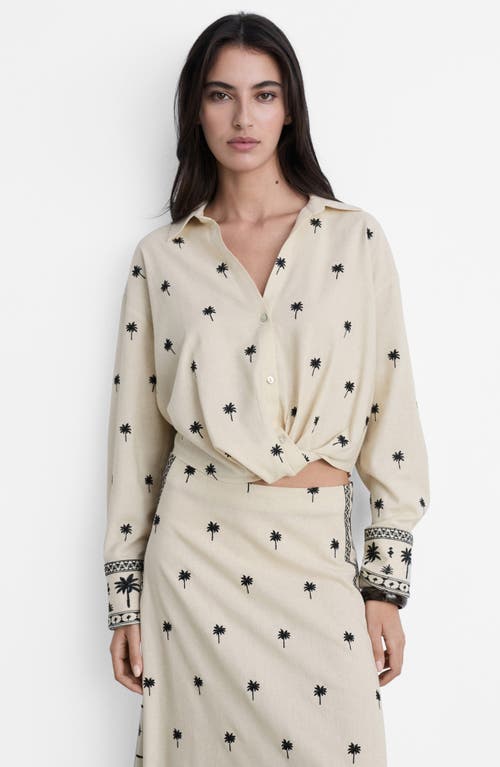 Mango Embroidered A-line Skirt In Beige