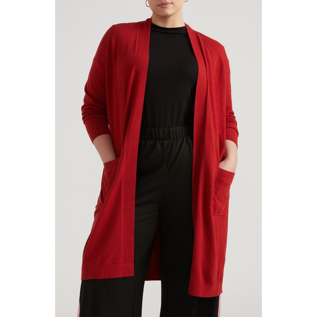 Universal Standard Long Open Front Cardigan In Red