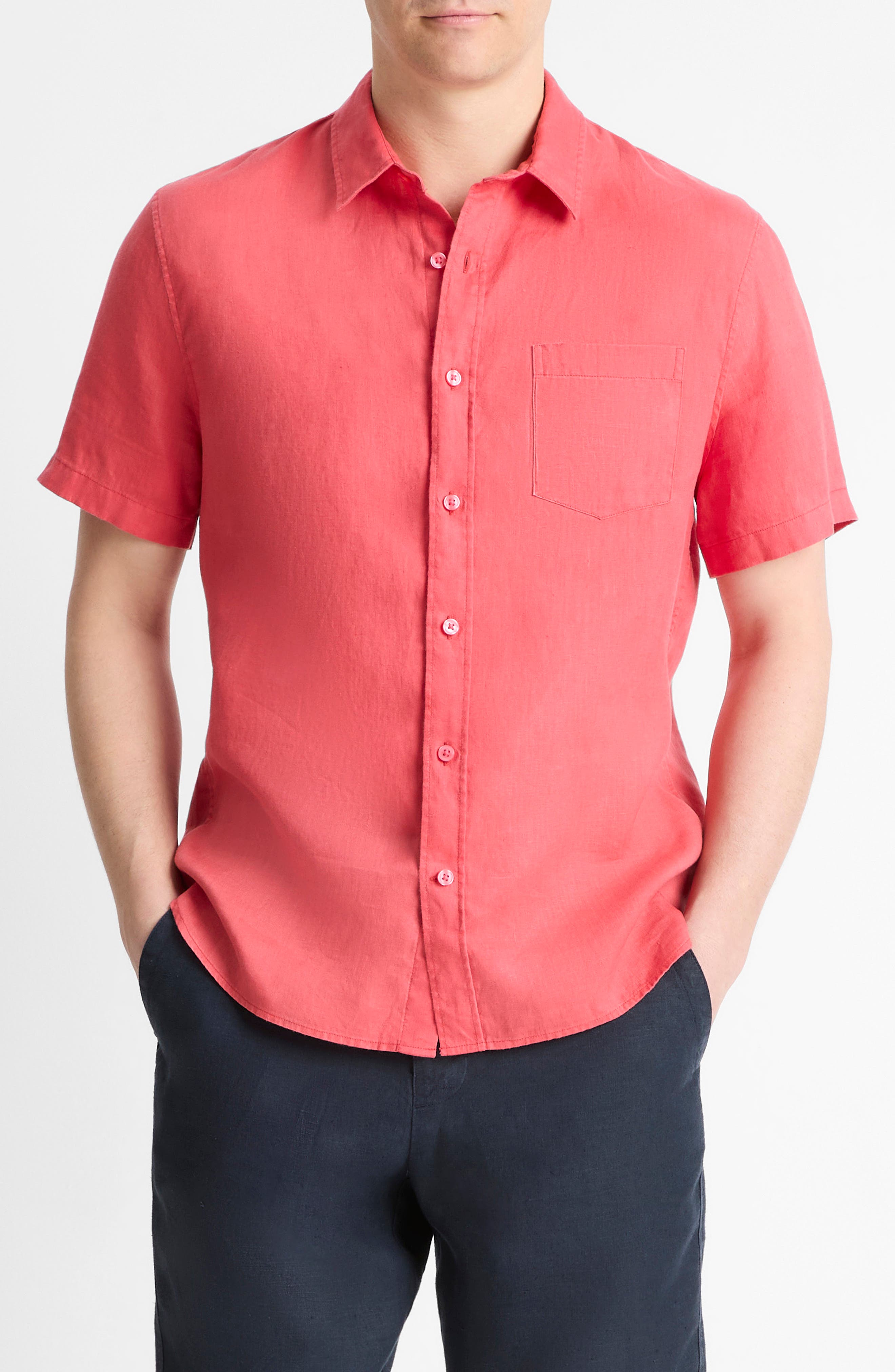 Vince Classic Fit Short Sleeve Linen Shirt