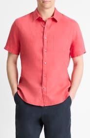 Vince Classic Fit Short Sleeve Linen Shirt