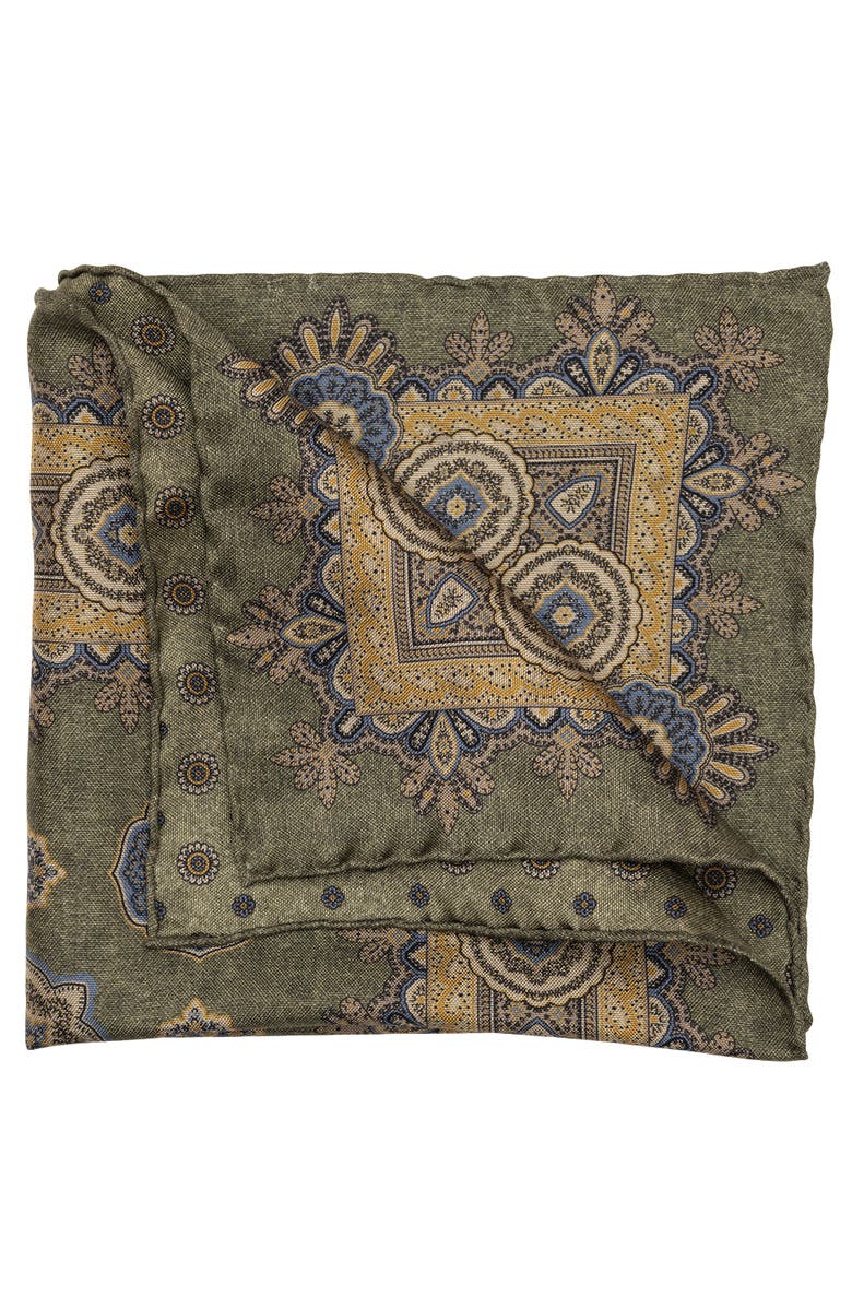 Elizabetta Brando - Double Sided Silk Pocket Square for Men, Main, color, Sage