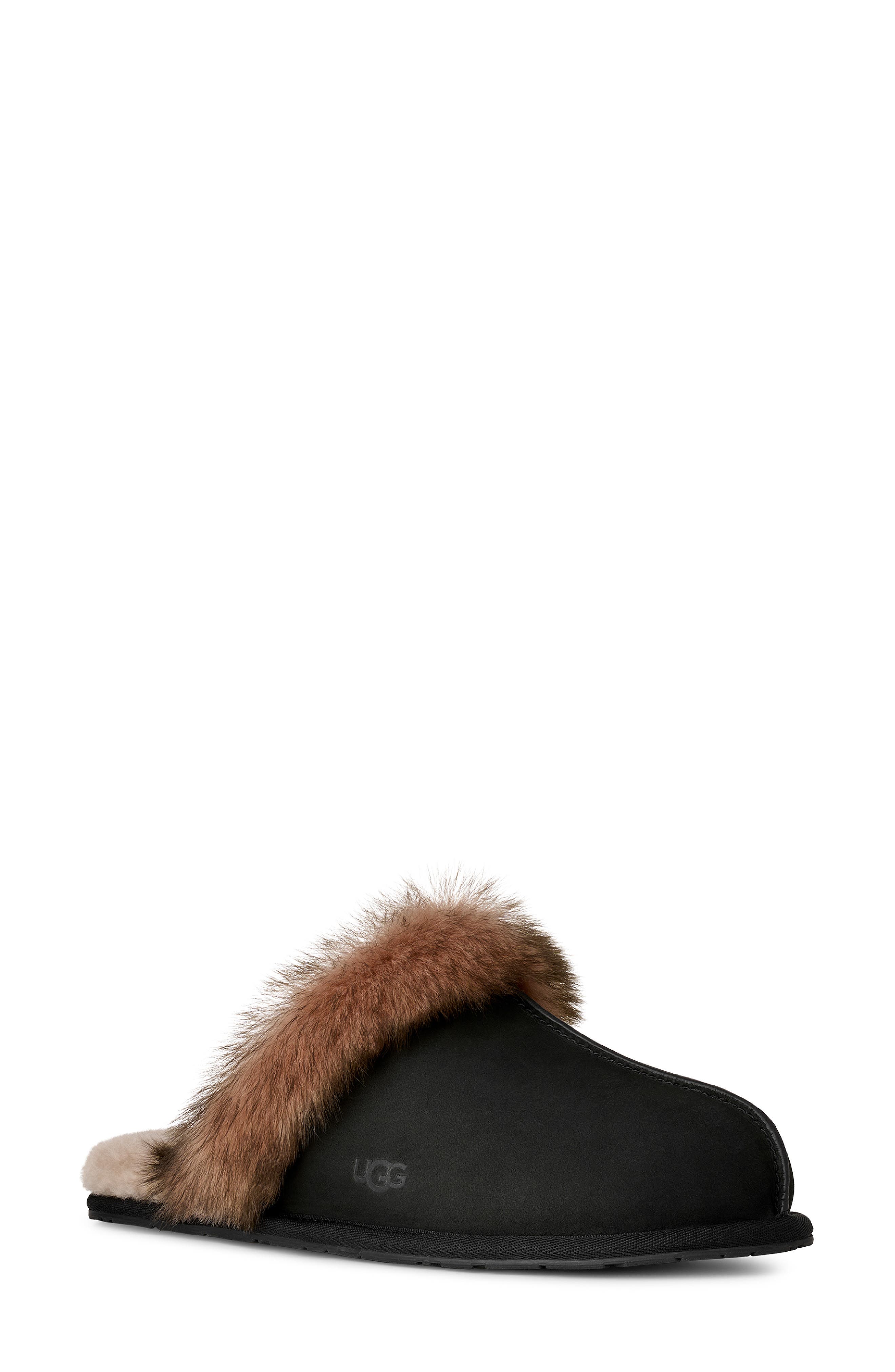 Scuffette Nubuck Leather Slipper, Main, color, BLACK