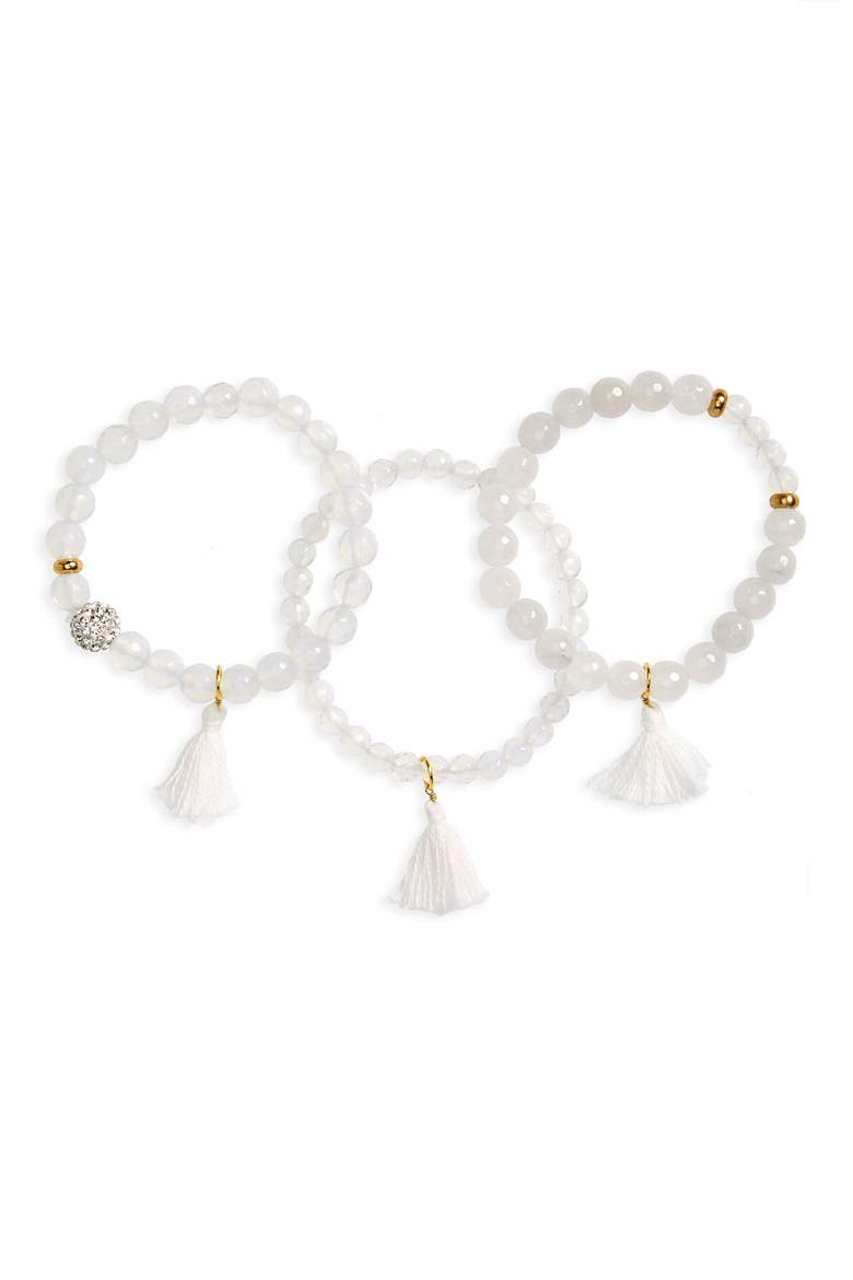 Set of 3 Beaded Stretch Bracelets, Main, color, WHITE