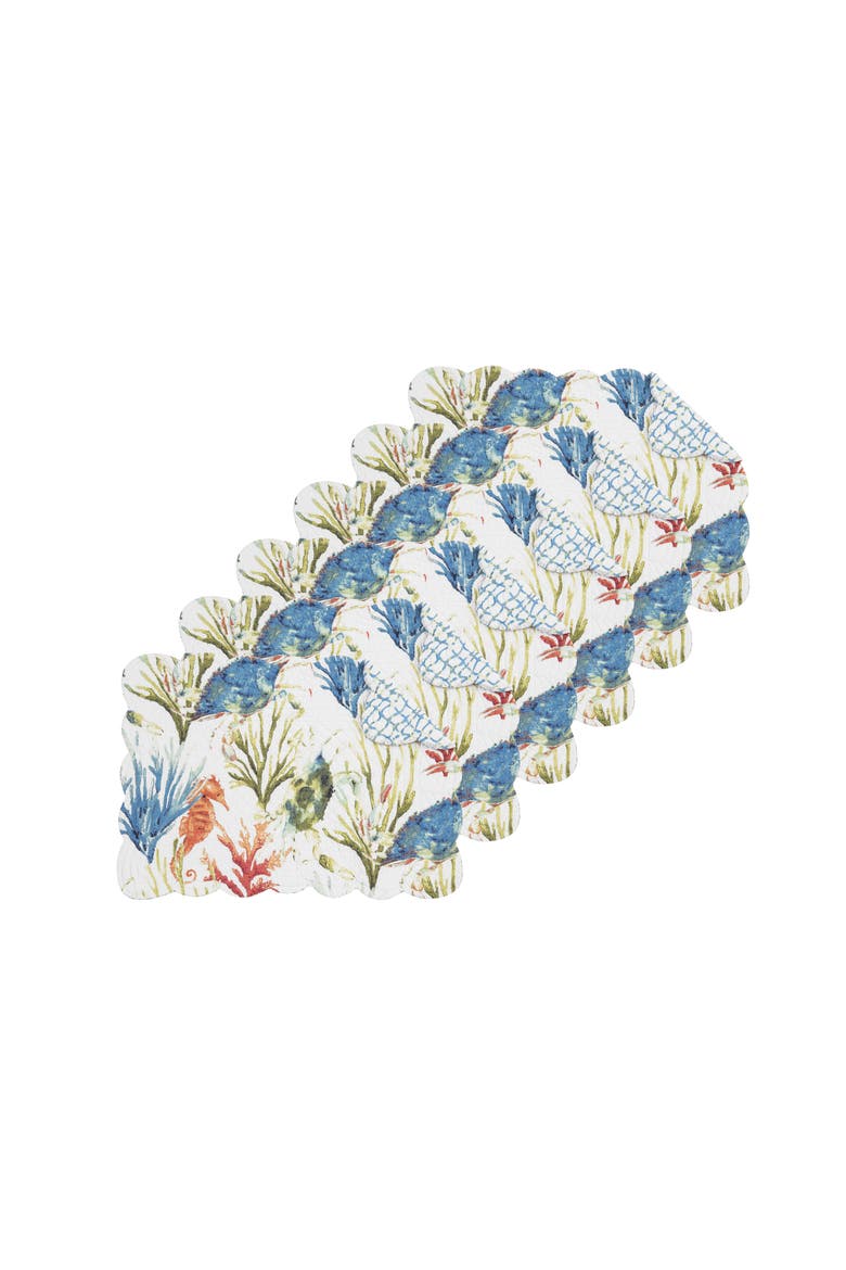 Marino Quilted Reversible Colorful Coastal Placemats Set of 6, Alternate, color, Blue