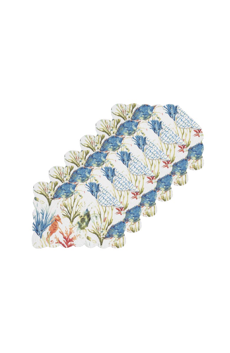 C&F Home Marino Quilted Reversible Colorful Coastal Placemats Set of 6, Alternate, color, Blue