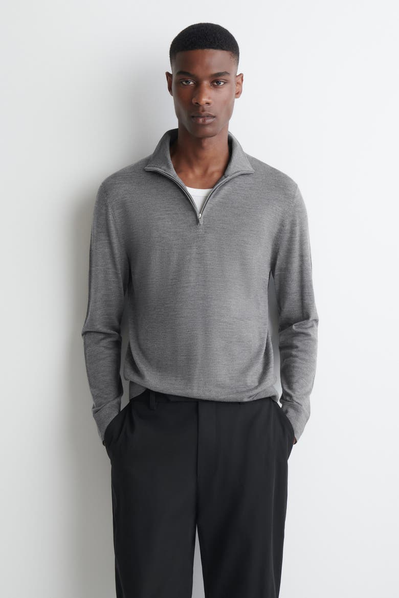 Merino Wool Zip-Up Mock-Neck Sweater, Main, color, GRAY MÉLANGE