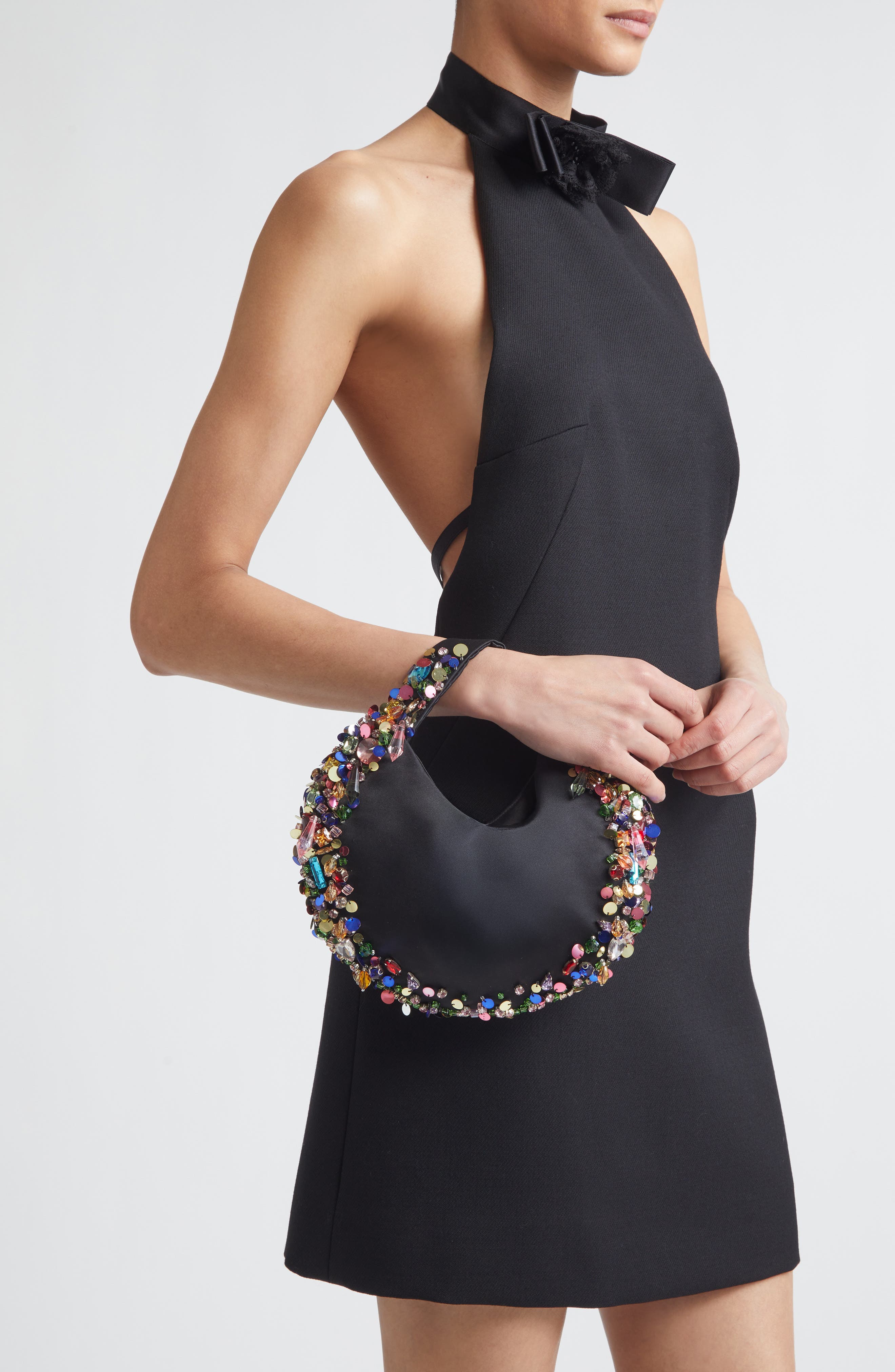 L’alingi Confetti Satin Hobo Bag, Alternate, color, Black N Rainbow