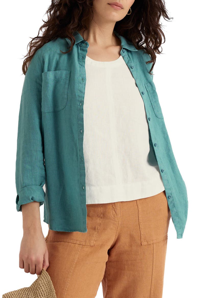 Hazel Branch Linen Button-Up Shirt, Main, color, RIVERSIDE
