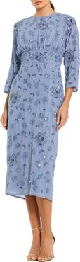 Mac Duggal Women's Beaded Short Sleeve V-Neck Empire Waist Gown