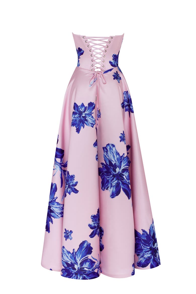 pink blue dress women blue pink floral block printed maxi dress - v neckline with tassels