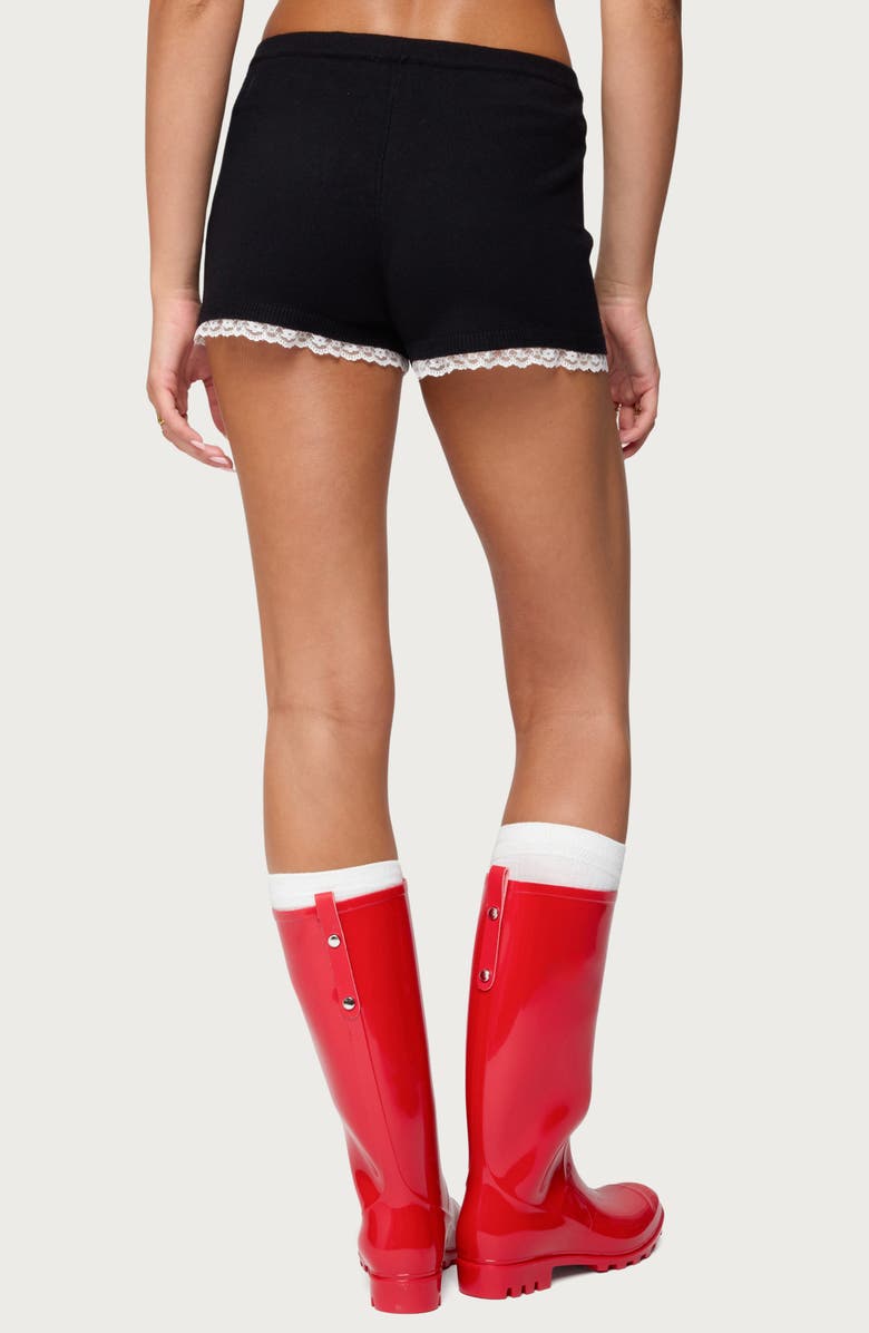 EDIKTED Sansa Lace Trim Knit Micro Shorts, Alternate, color, Black