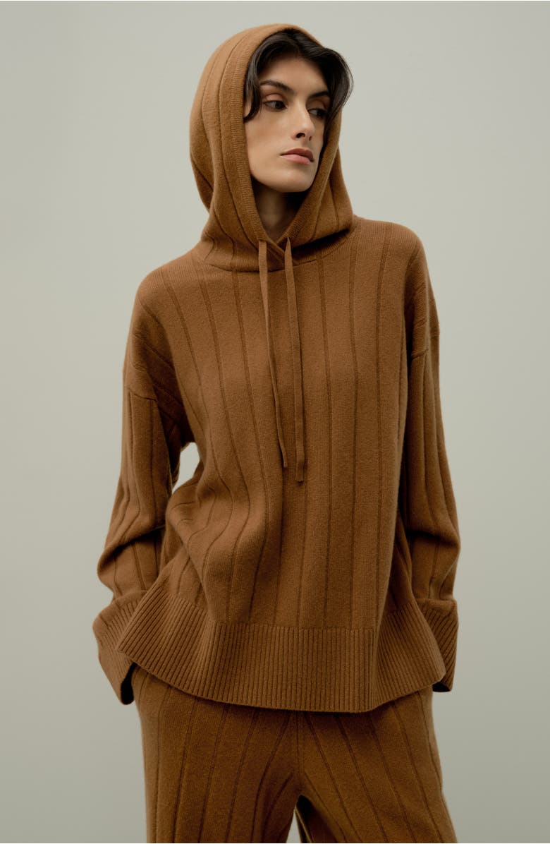 Lilysilk Women's Ribbed Hooded Cashmere Knit Top, Alternate, color, Cinnamon