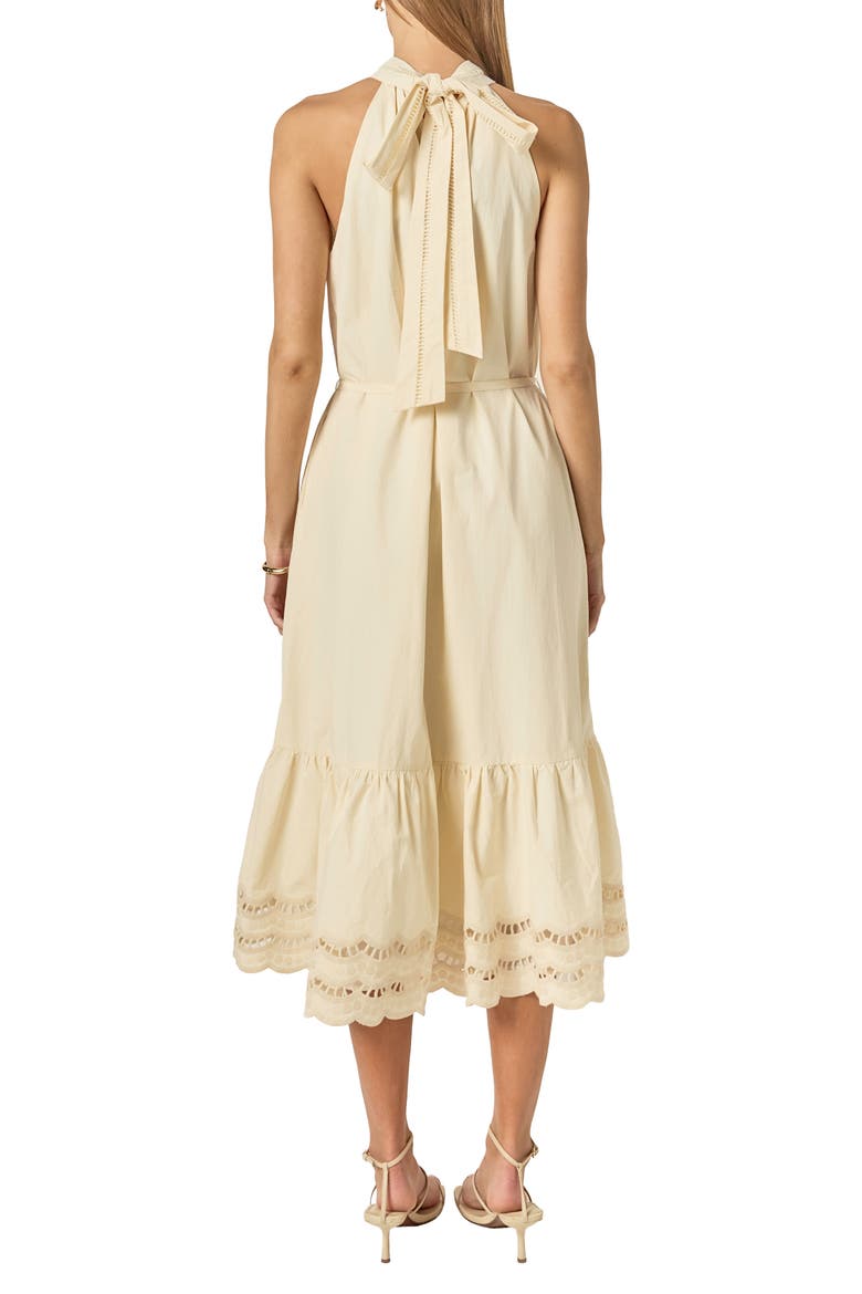 Embroidered Cotton Poplin Halter Dress, Alternate, color, CREAM