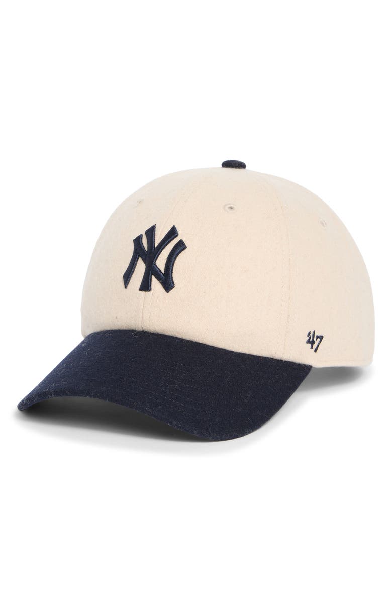 Sporty & Rich Yankees Serif Wool Baseball Cap, Main, color, Ecru/Dark Navy