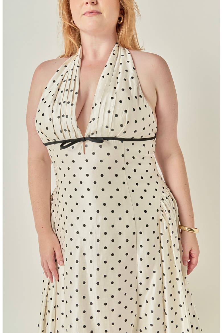 Halter Neck Polka Dot Maxi Dress, Alternate, color, OFF WHITE