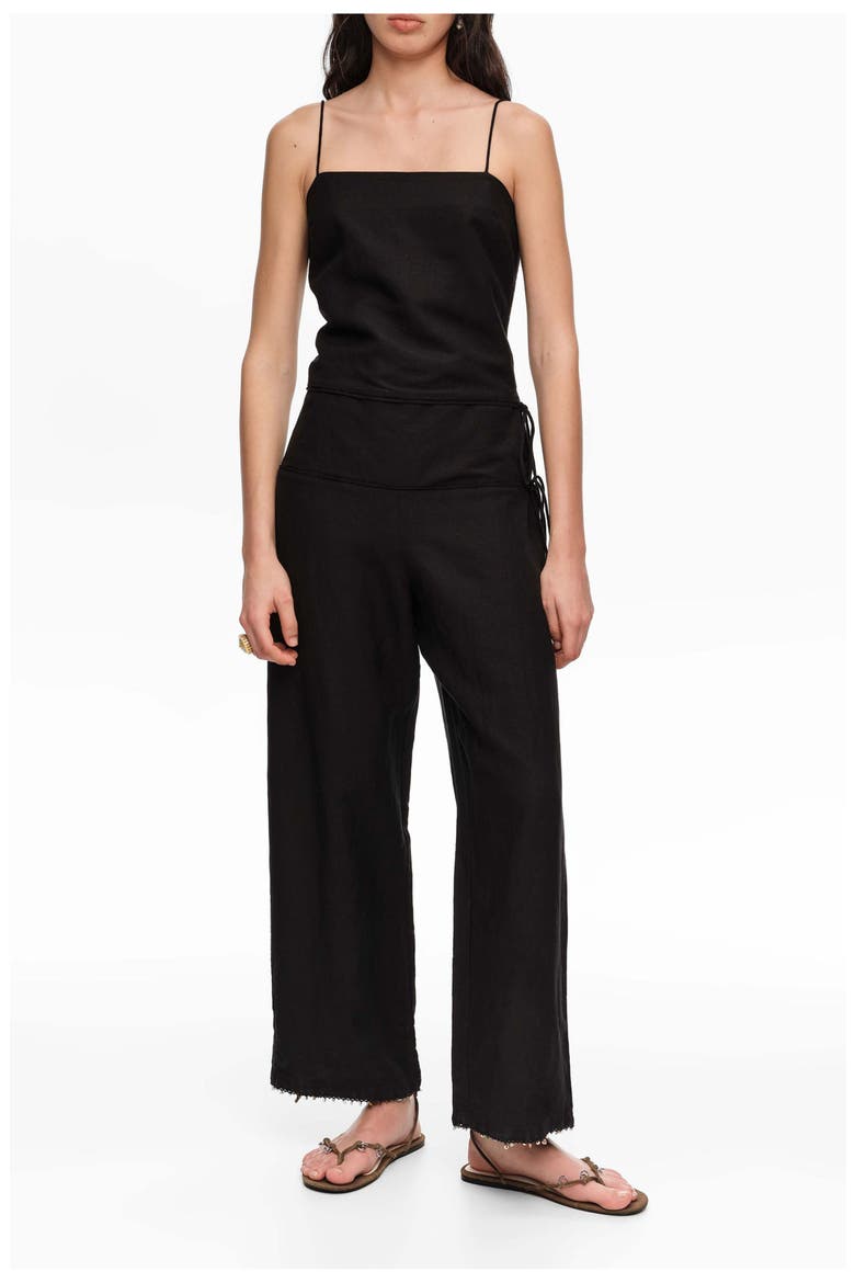 Black Jumpsuit With Adjustable Waist And Stones, Main, color, BLACK