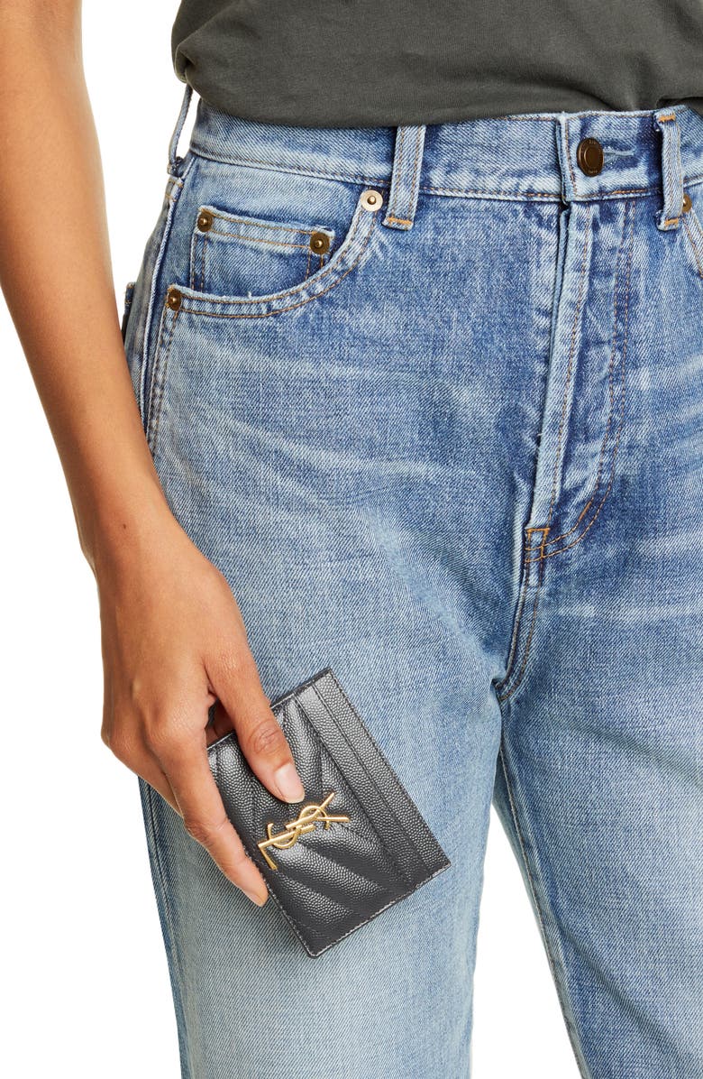 Saint Laurent Cassandre Matelassé Leather Card Case, Alternate, color, 