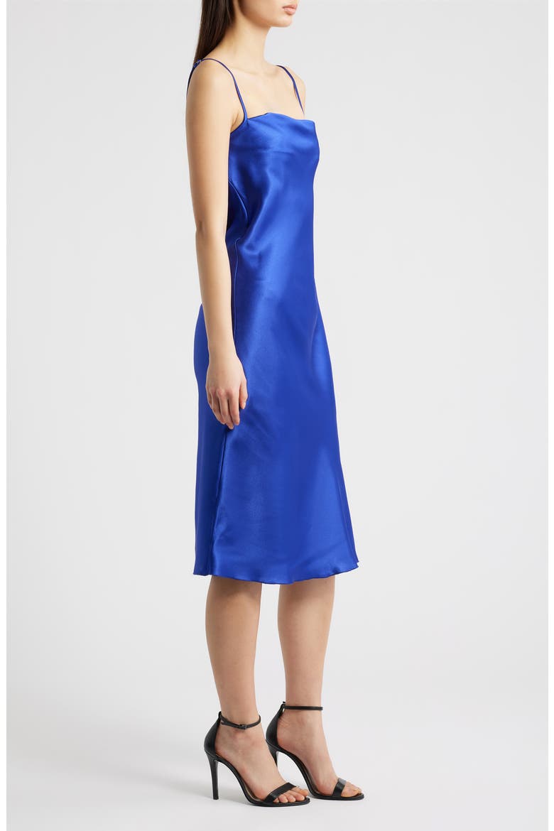Bow Back Satin Cocktail Slipdress, Alternate, color, ROYAL