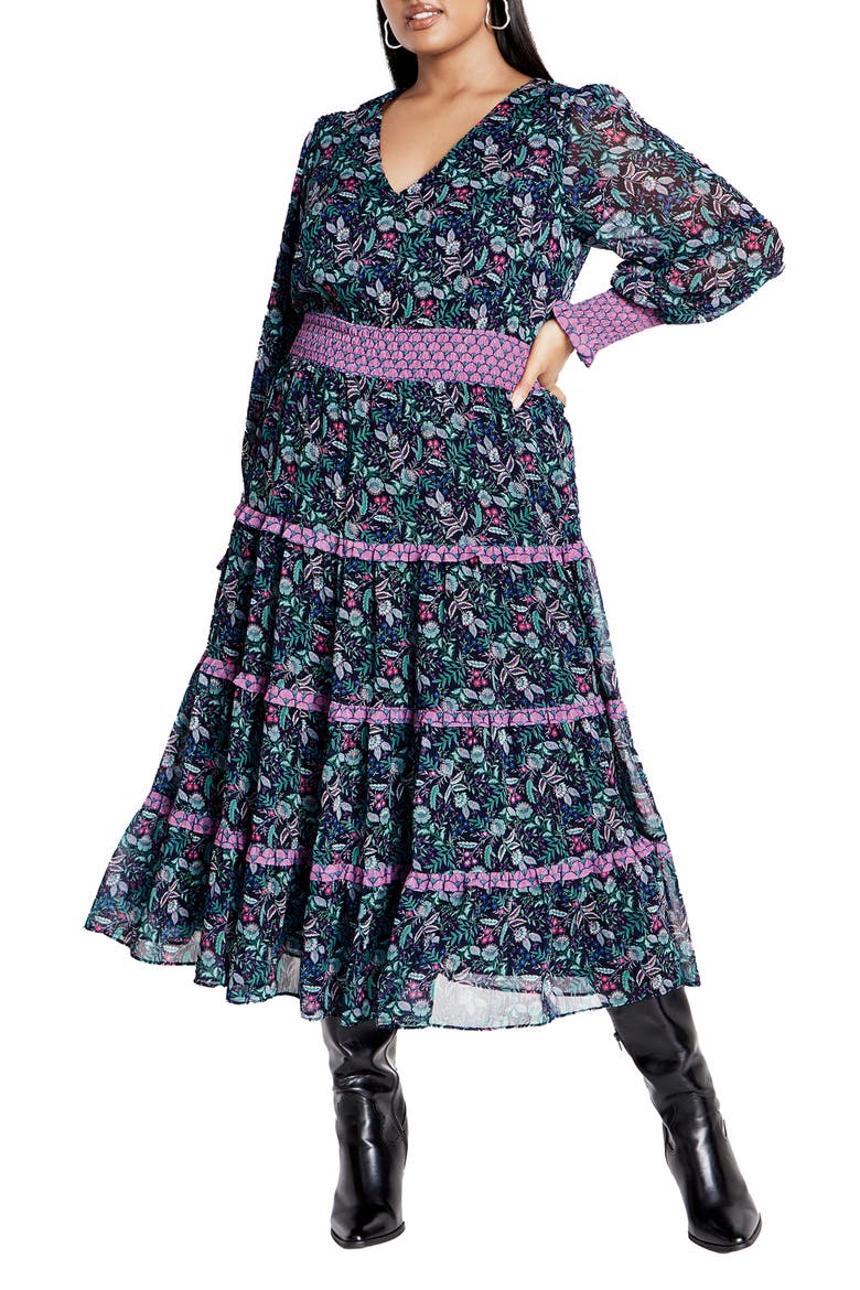 Gwendolyn Long Sleeve Tiered Dress, Main, color, FLORENTINE