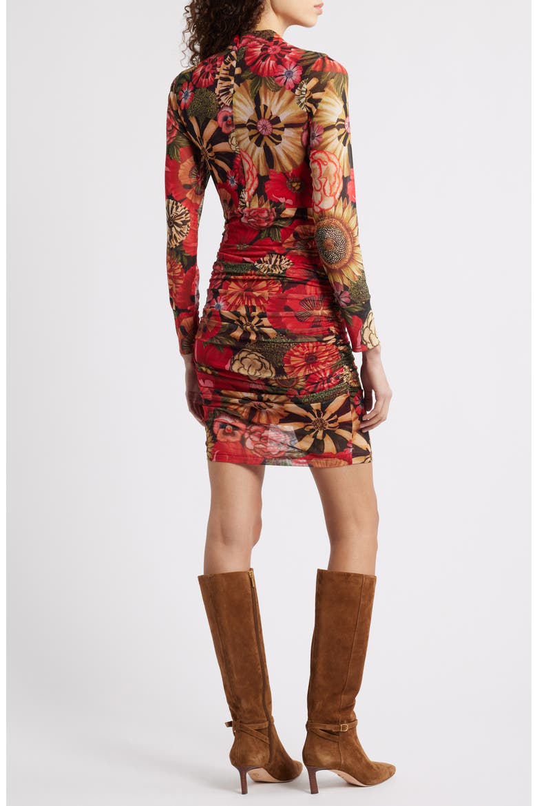 Flowershop Long Sleeve Floral Mesh Minidress, Alternate, color, RED MULTI