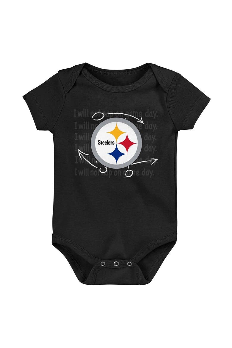 Newborn & Infant Black/Gold/Heather Gray Pittsburgh Steelers Three-Pack Eat, Sleep & Drool Retro Bodysuit Set, Alternate, color, Black
