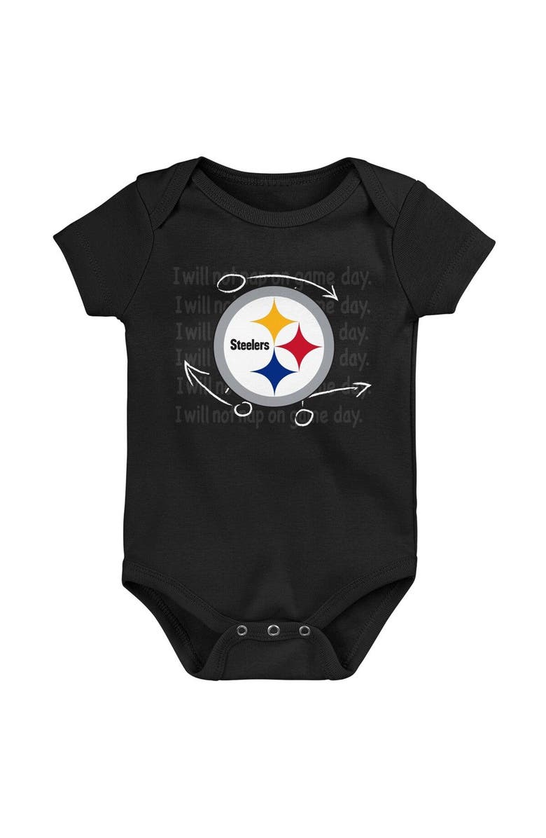 Outerstuff Newborn & Infant Black/Gold/Heather Gray Pittsburgh Steelers Three-Pack Eat, Sleep & Drool Retro Bodysuit Set, Alternate, color,