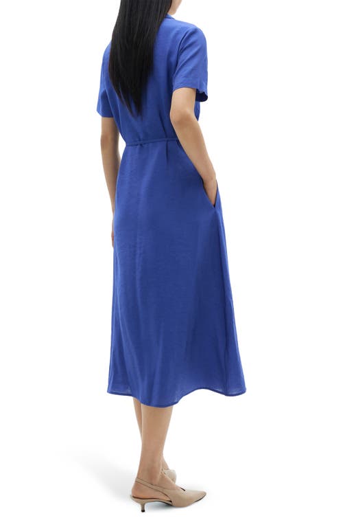 Mango Short Sleeve Pocket Shirtdress In Vibrant Blue