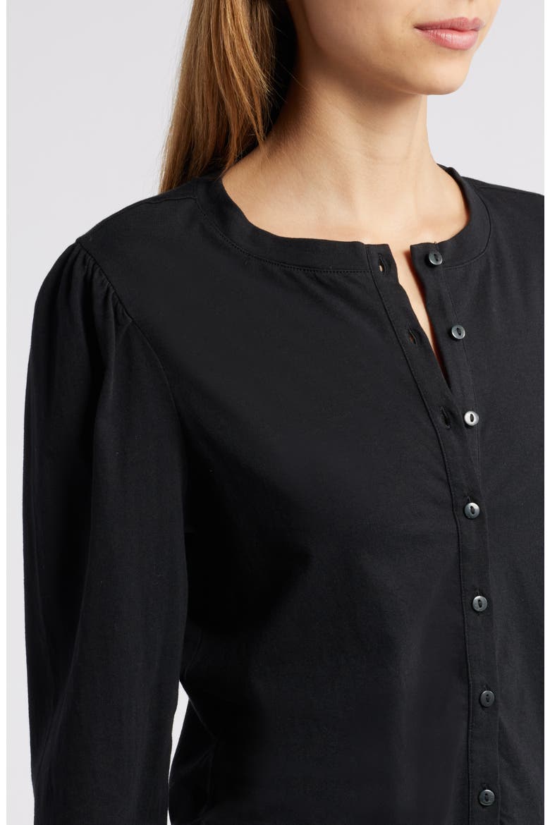 Caliban Cotton Jersey Button-Up Top, Alternate, color, BLACK