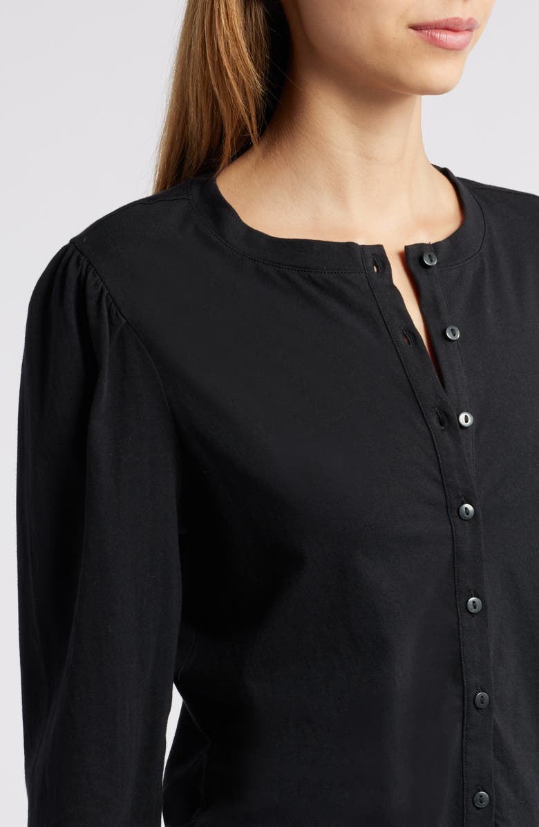 PAIGE Caliban Cotton Jersey Button-Up Top, Alternate, color, Black