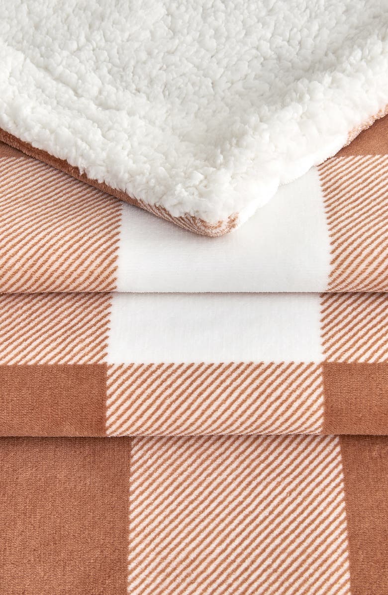 Woven & Weft Reversible Faux Shearling Blanket, Alternate, color, Terracotta Buffalo Checks