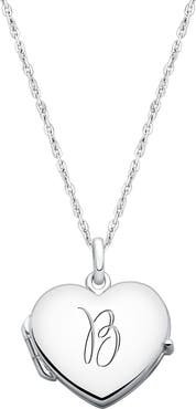 Tiny Blessings Sterling Silver Heart Locket & Engraved Initial 14-16" Necklace