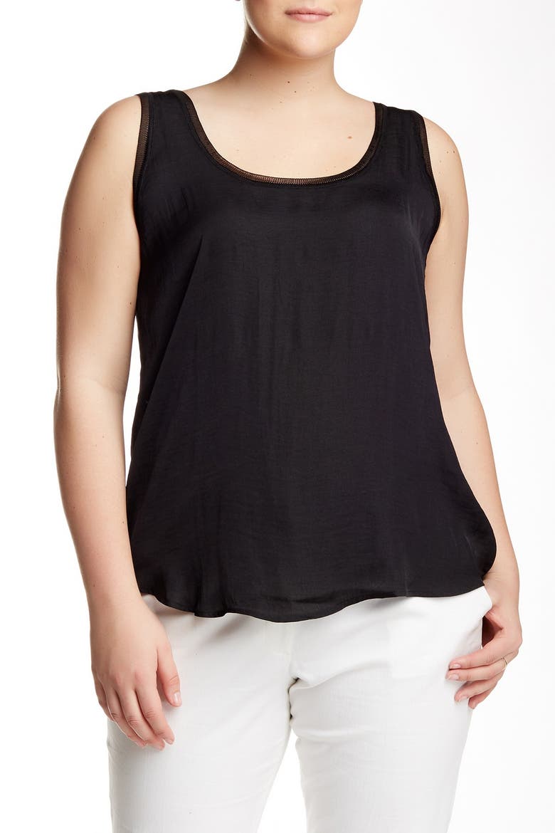 'Hannah' Contrast Trim Print Tank, Main, color, BLACK