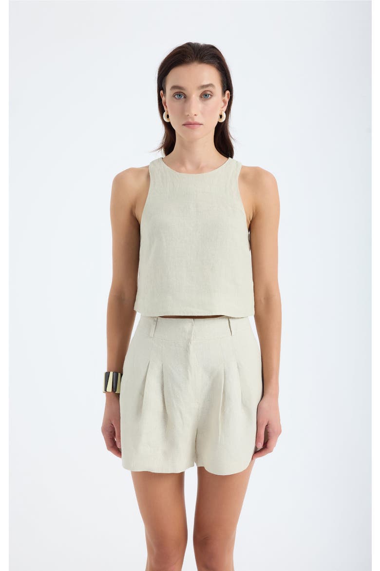 Lena 100% Linen Sleeveless Crop Top, Alternate, color, Stone