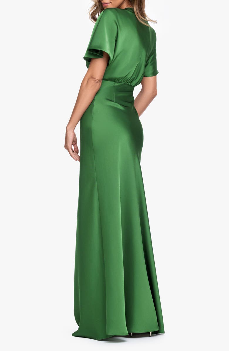 Betsy & Adam V-Neck Satin Gown, Alternate, color, Moss