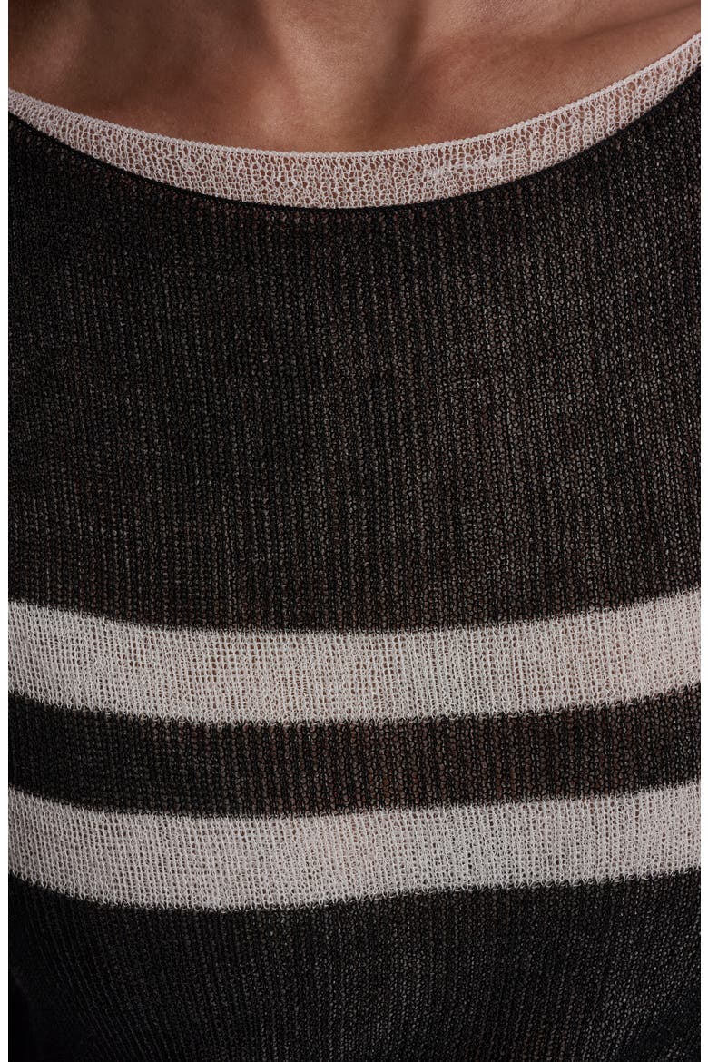 Stripe Lightweight Elbow Sleeve Sweater, Alternate, color, BLACK/IVORY