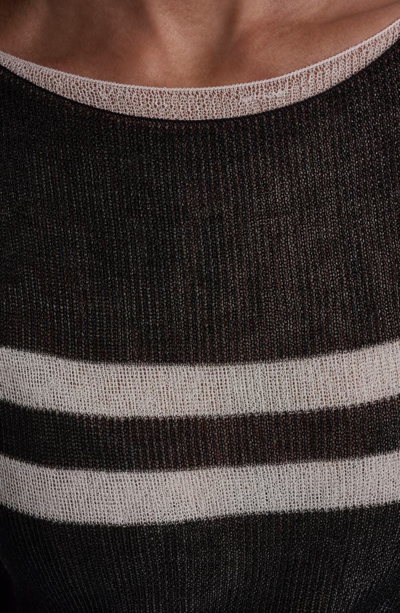 DKNY Stripe Lightweight Elbow Sleeve Sweater, Alternate, color, Black/Ivory