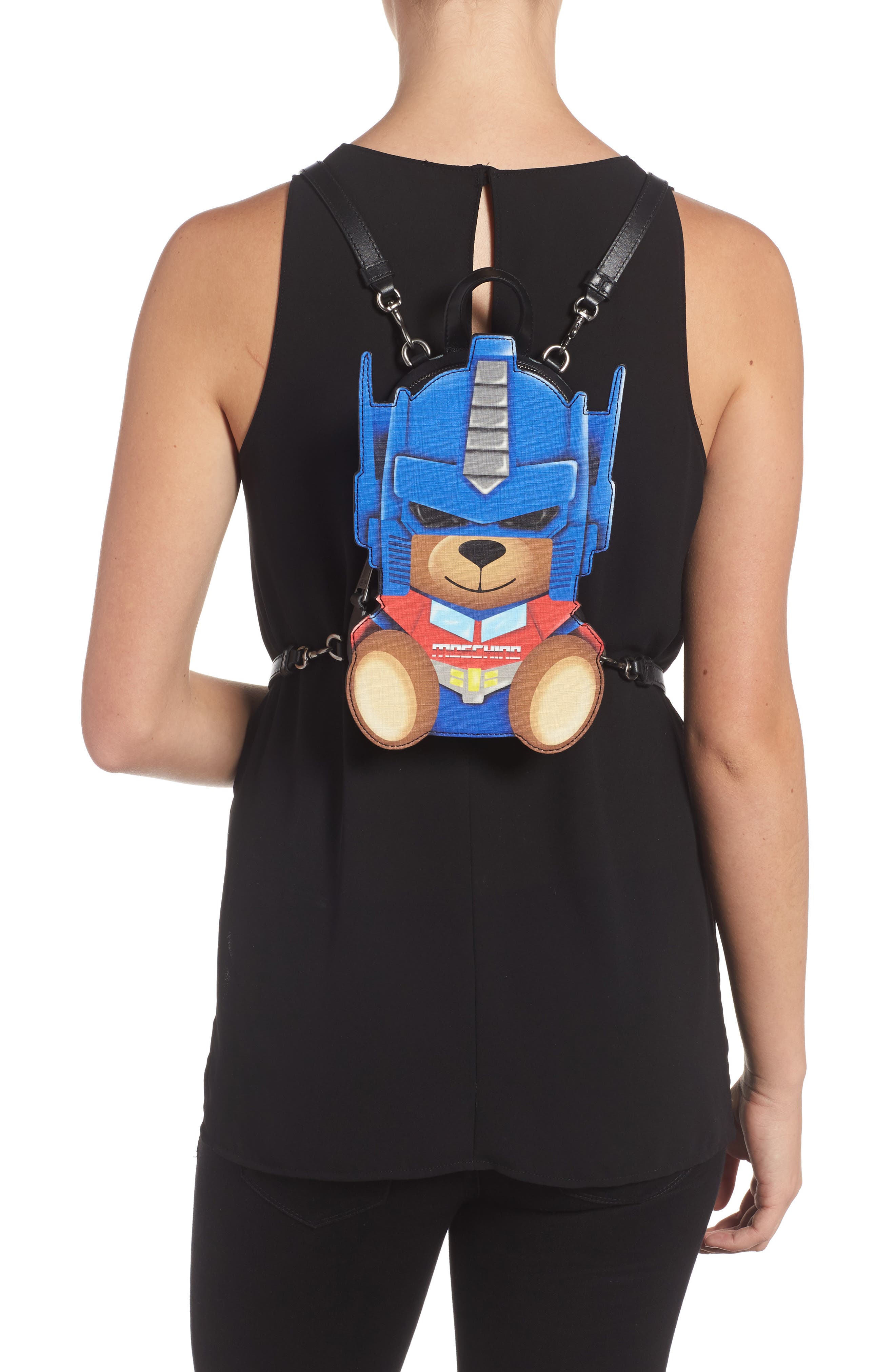 Transformer Bear Faux Leather Backpack, Alternate, color, BLUE MULTI