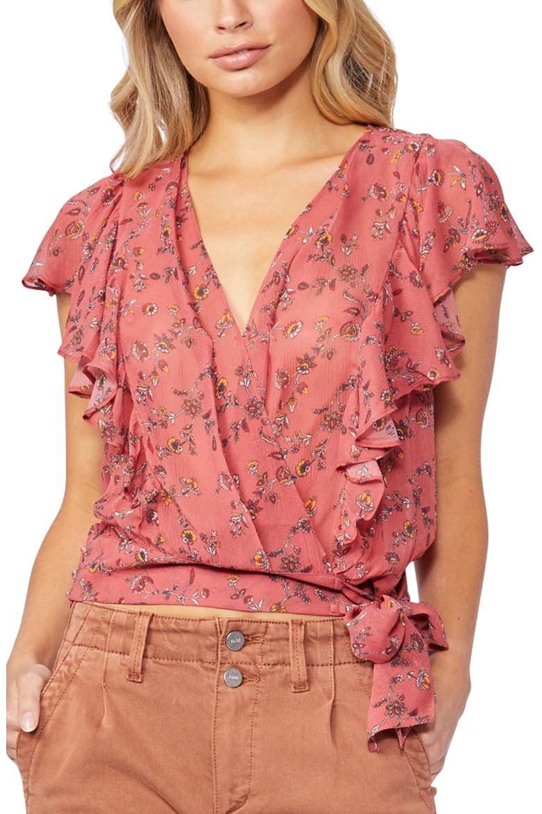 Trista Floral Print Ruffle Silk Blouse, Main, color, PAPYA MLT