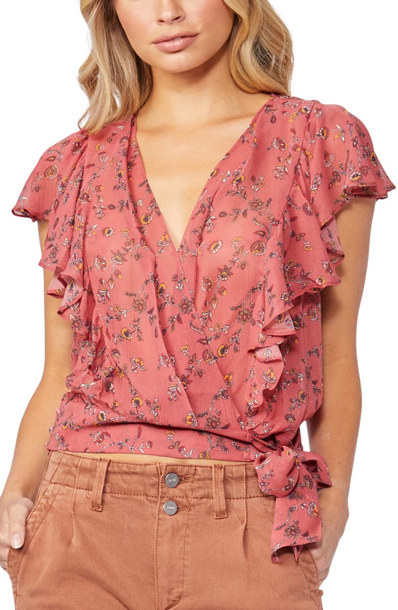 PAIGE Trista Floral Print Ruffle Silk Blouse, Main, color, 