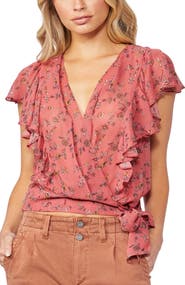 PAIGE Trista Floral Print Ruffle Silk Blouse