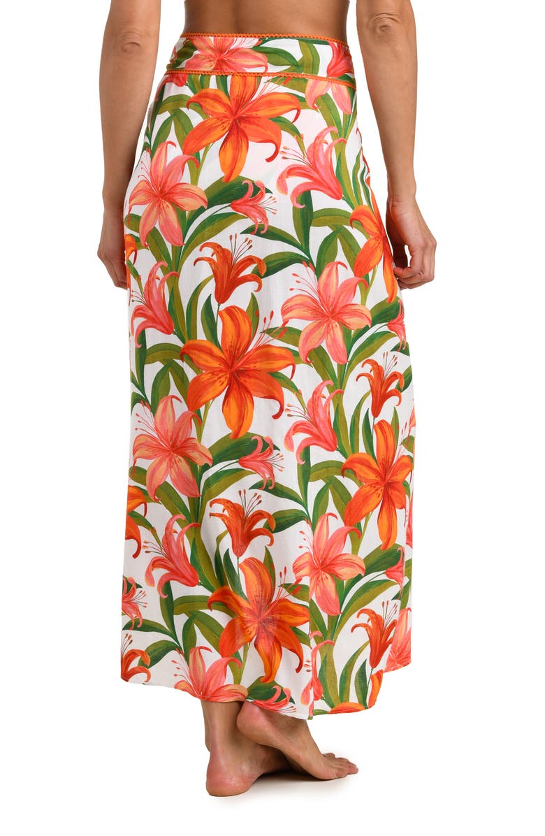 La Blanca Jungle Blossoms Rickrack Trim Cover-Up Wrap Skirt, Alternate, color, Ivory Multi