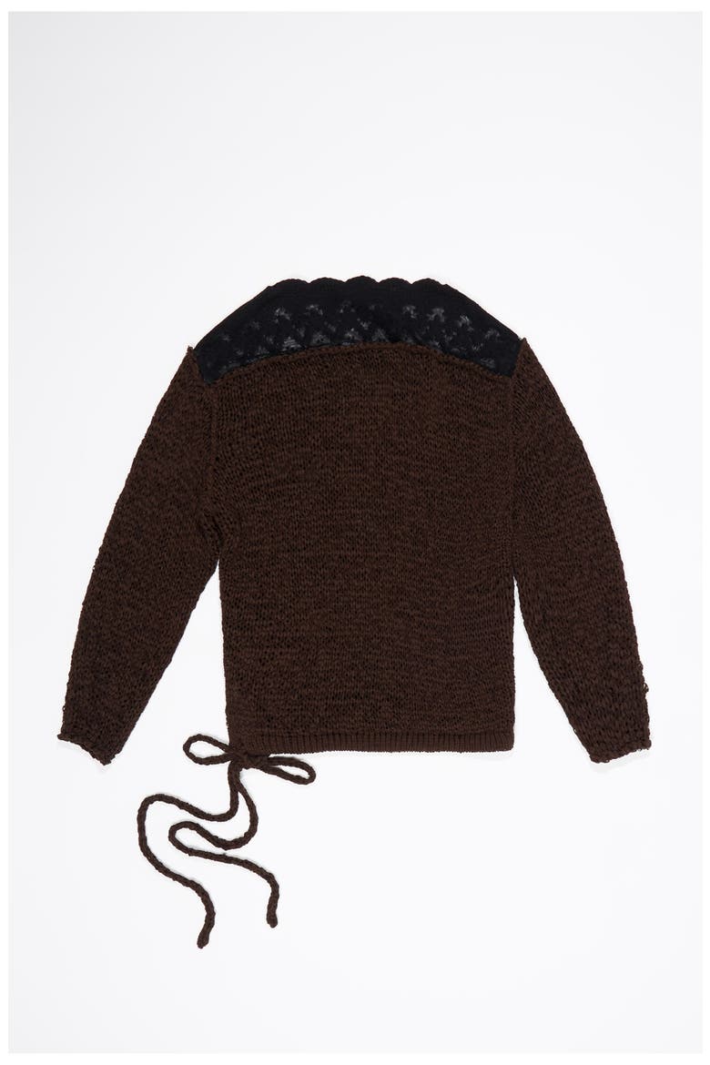 Lace Boat Neckline Sweater, Alternate, color, DARK BROWN