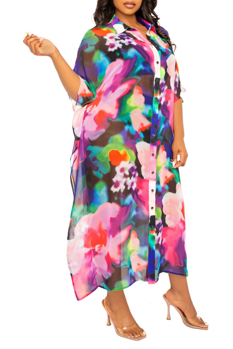 Print Cover-Up Shirtdress, Alternate, color, PINK MULTI