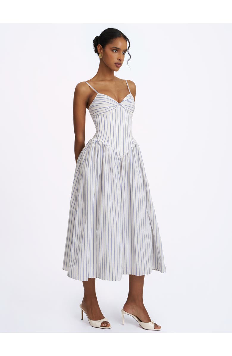 Miss Circle Olea Striped Cotton Poplin Ruched Midi Dress, Alternate, color, Sky Blue