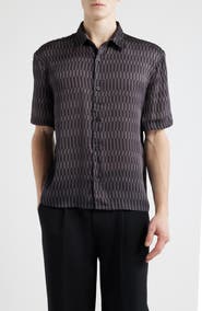 Open Edit Oversize Geo Print Short Sleeve Button-Up Shirt