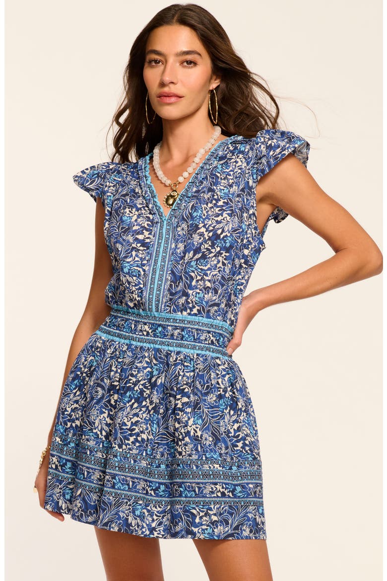 Talia Floral Mixed Print Cotton Minidress, Alternate, color, NAVY FLORAL