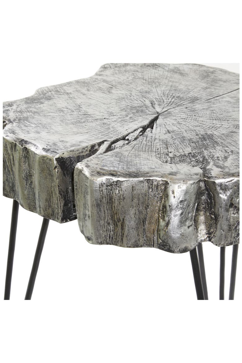 Gray Polystone Tree Trunk Accent Table with Black Hairpin Legs, Alternate, color, GREY