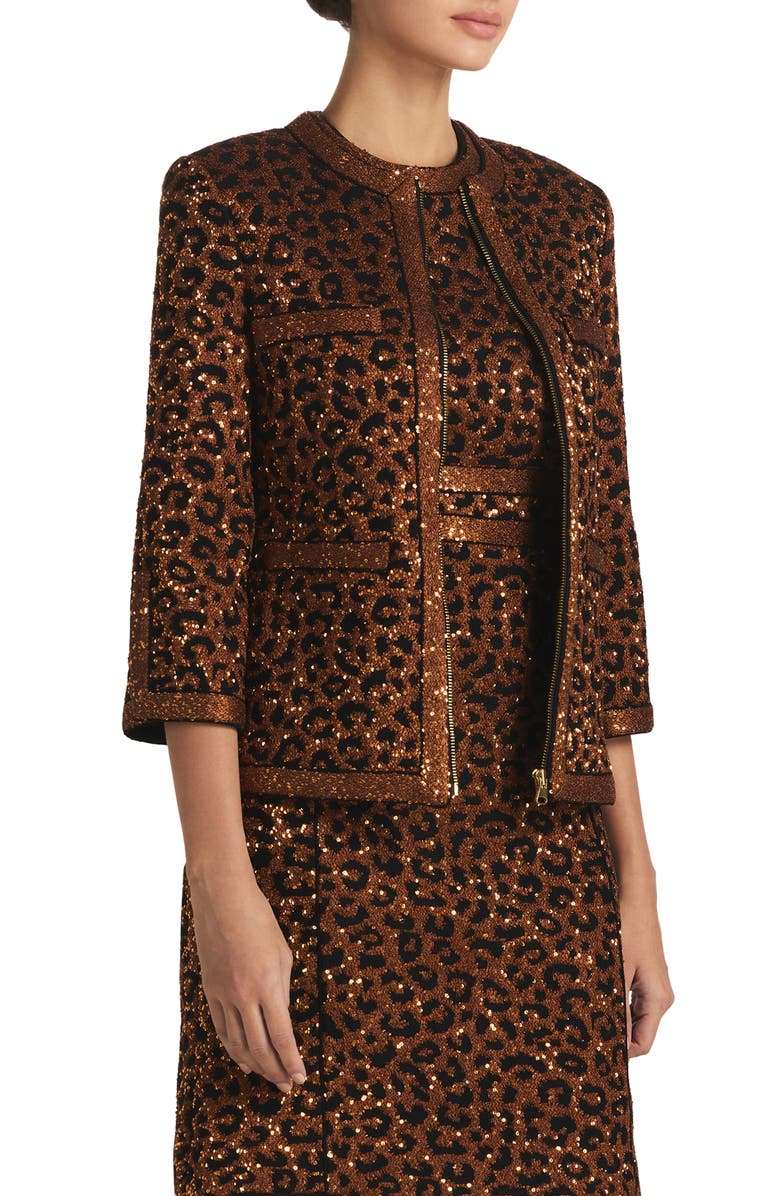 St. John Evening Sequin Leopard Jacquard Jacket, Alternate, color, 