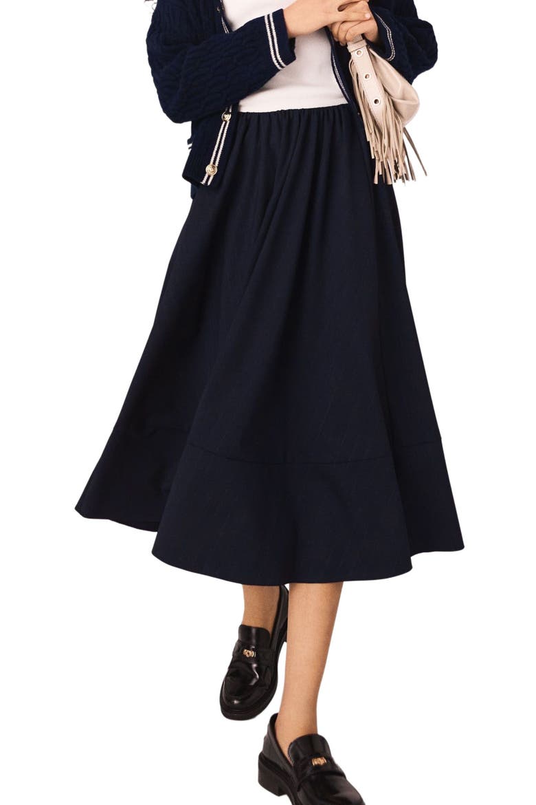 Striped tailored midi skirt, Main, color, Navy